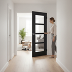 Premium Charcoal Black Glazed Internal Door with Toughened Safety Glass and Engineered Construction for Maximum Light Flow