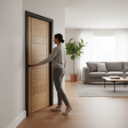 Premium Fully Finished Contemporary Oak Internal Door with V Grooves and Glazed Option