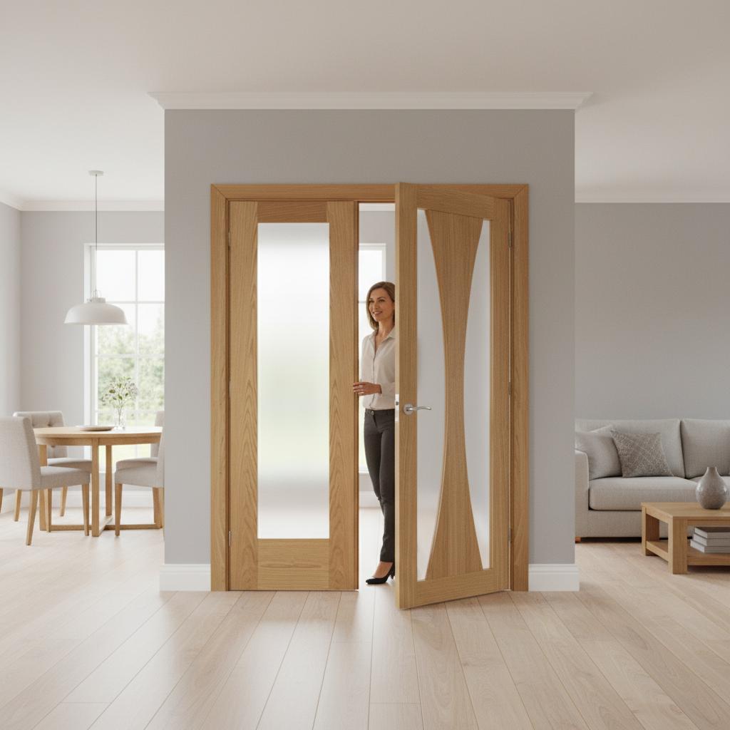 Verona Oak Single Door Room Divider with Side Panel