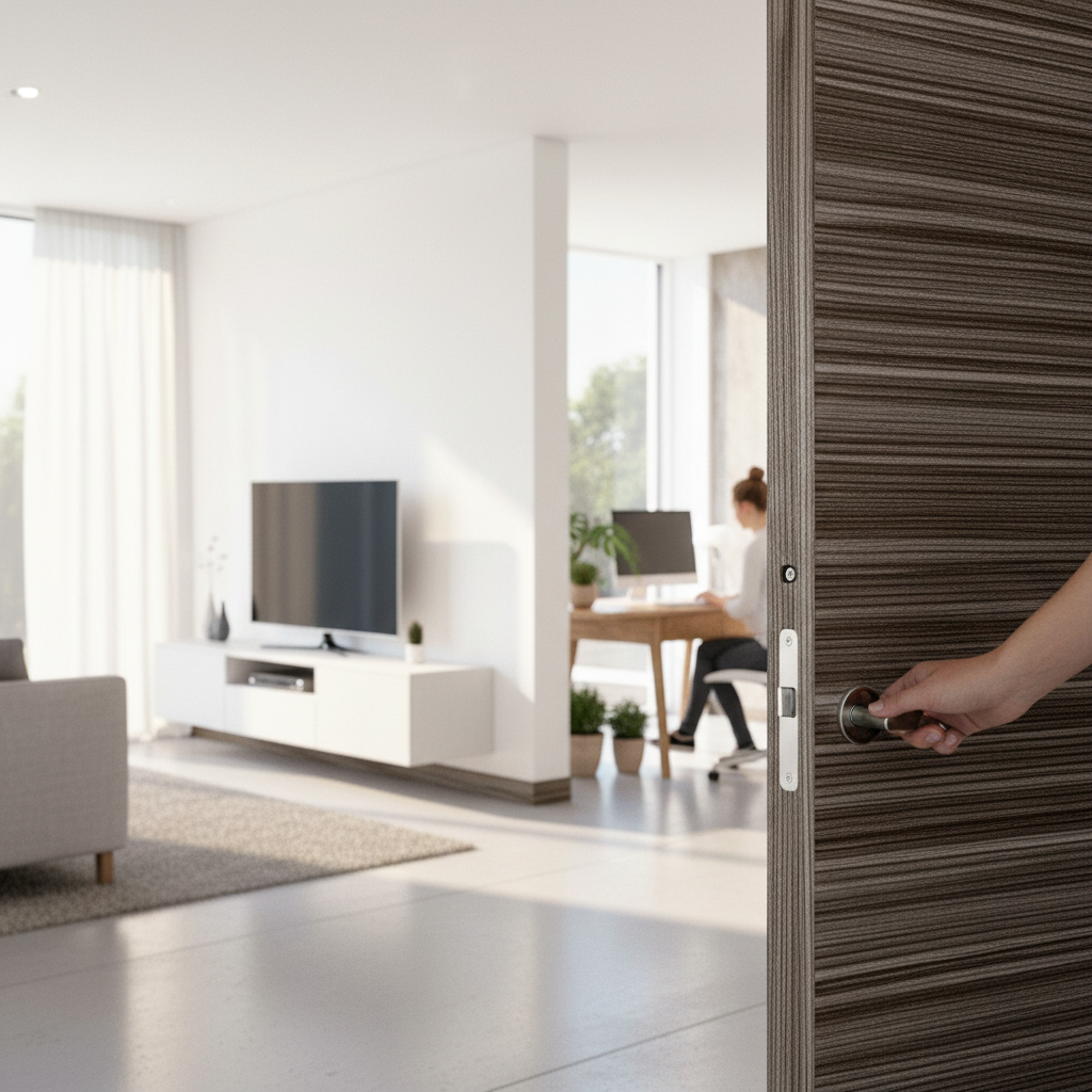 Premium Raw Wood Single Pocket Door System with Galvanized Steel and Aluminum Construction for Enhanced Stability and Space Efficiency - Image 2