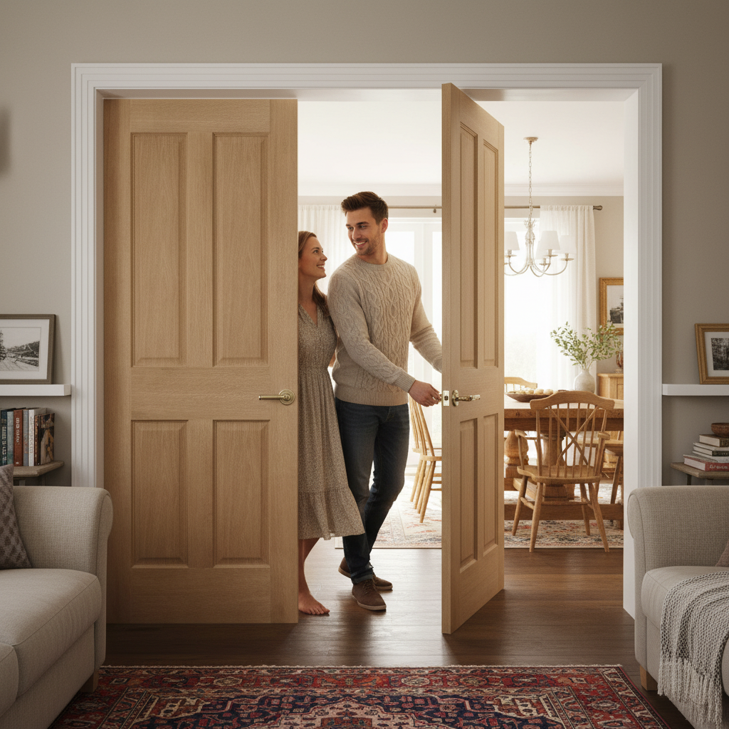 Internal Oak Unfinished Traditional Victorian 4 Panel Pair Door Set with Included Door Pair Maker for Custom Finishing -...