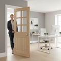 Premium Internal Oak Unfinished Suffolk 6 Light Door with Clear Bevelled Glass and Engineered Construction
