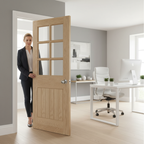 Premium Internal Oak Unfinished Suffolk 6 Light Door with Clear Bevelled Glass and Engineered Construction