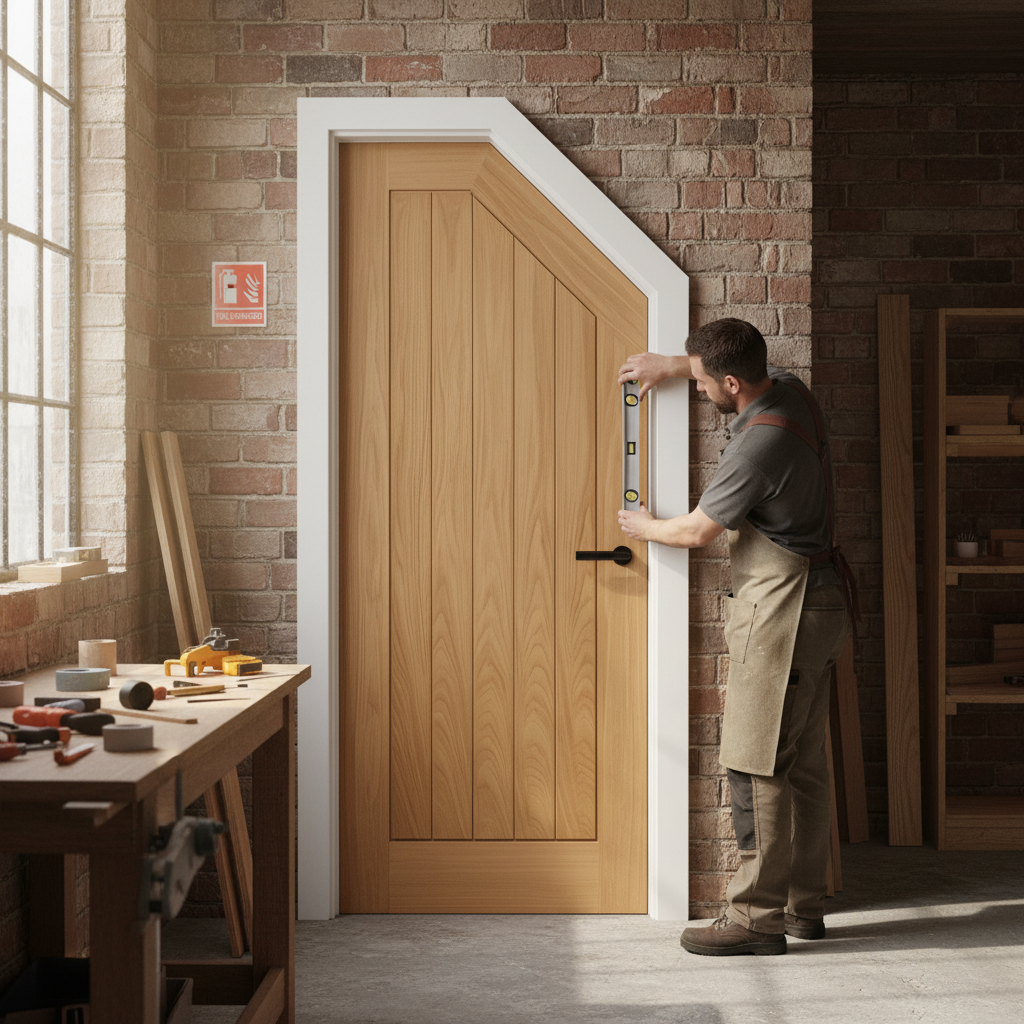 Premium Fully Finished Angled Under-Stair Cupboard Door with FD30 Fire Rating for Enhanced Safety and Style