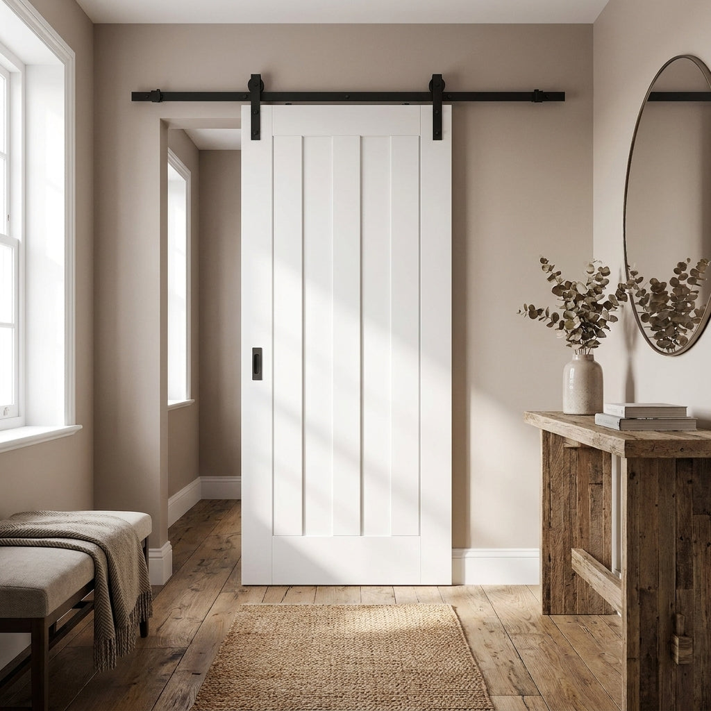 Internal White Sliding Door - Primed Ashton 3 Panel with Black Face Mount