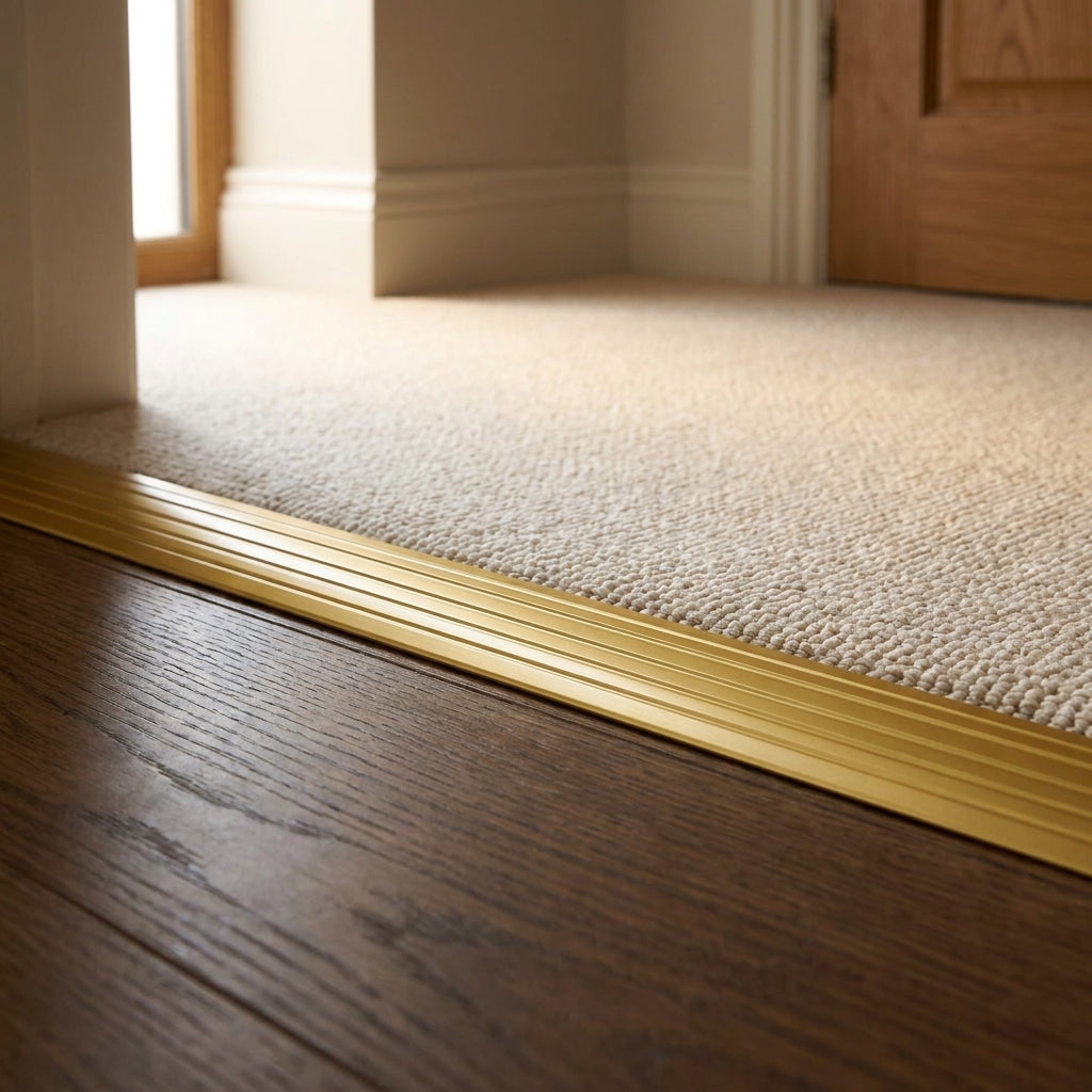 900mm Self-Adhesive Door Profile Stair Nosing in Polished Gold - detail view