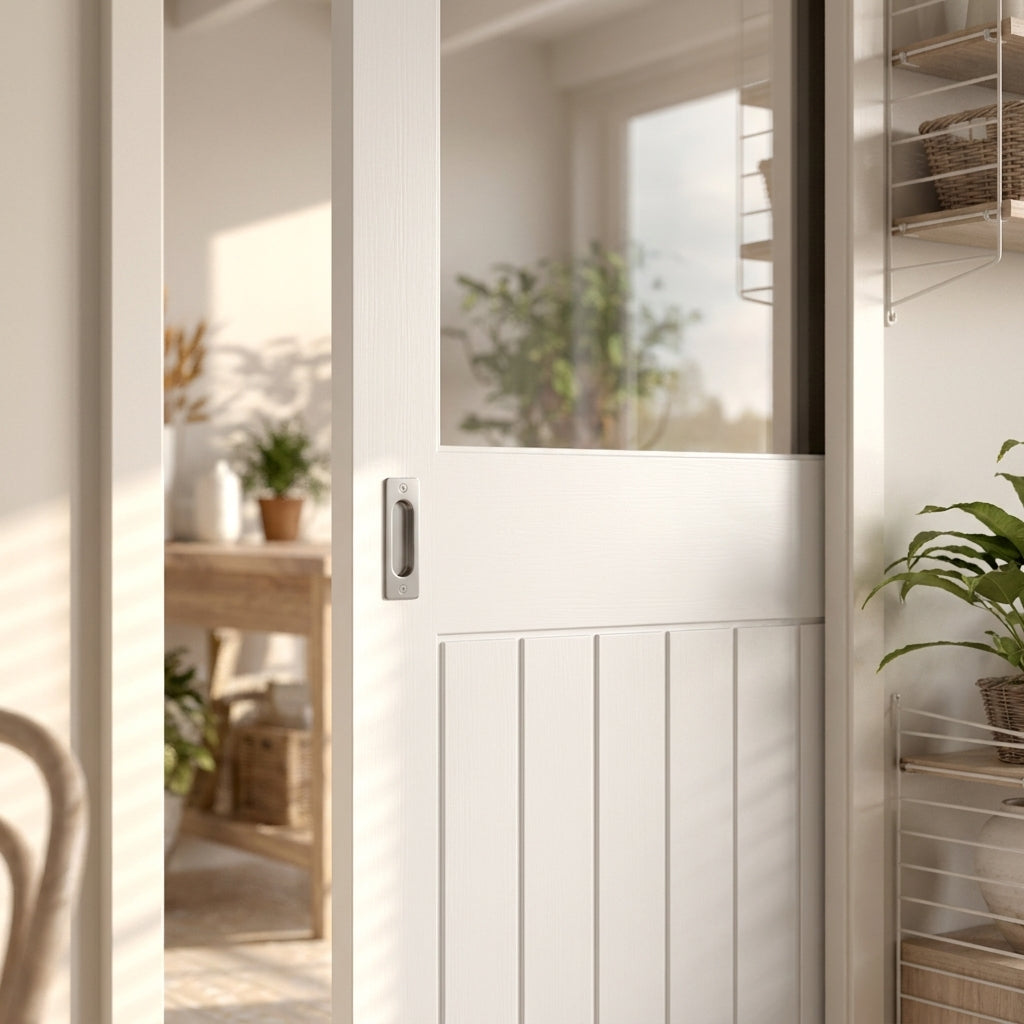 Internal Cottage 1 Light Clear Glass Pocket Door Set, White Primed, 100mm - detail view