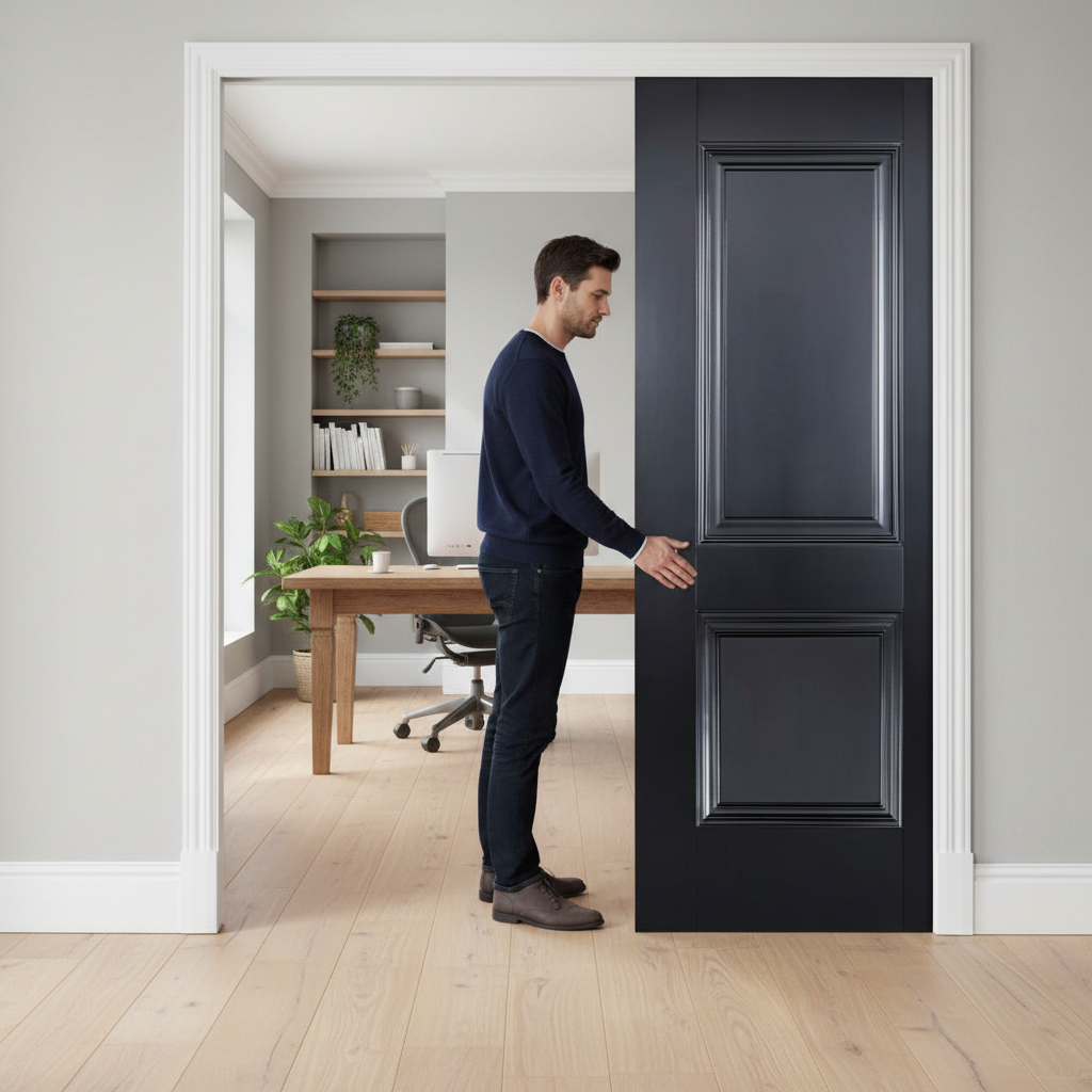 Premium Double Pocket Door Set with Elegant Two-Panel Design and Galvanised Steel Frame for Space-Saving Solutions