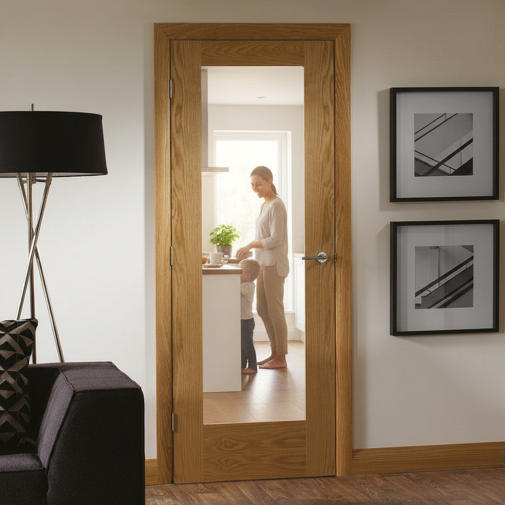 Premium Clear Glazed Internal Door with Pattern 10 Design, Toughened Safety Glass and A-Grade Oak Veneer Construction
