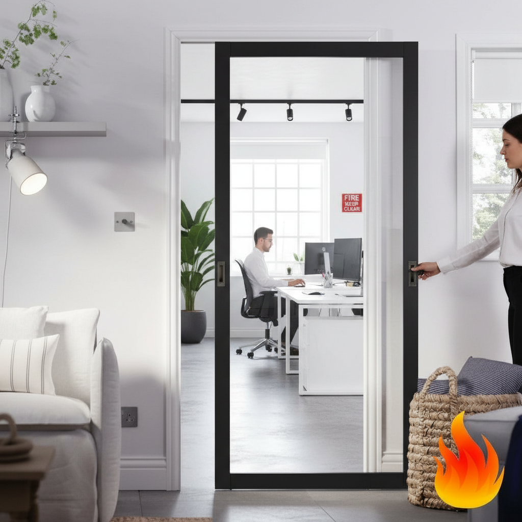Premium Extra Slim Pattern 10 Fire Rated Pocket Door System with Galvanised Steel Frame, 30 Minutes Fire Rating and Customizable Features