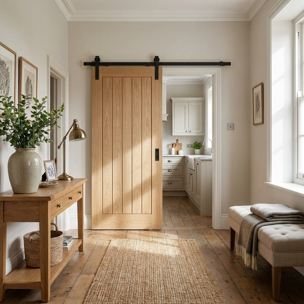 Oak Internal Sliding Door Unfinished Solid Core with Obscure Glass
