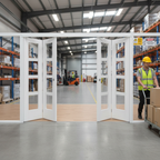 Premium White Freefold Interior Folding Door System with Versatile Configurations and Clear Glazed Panels