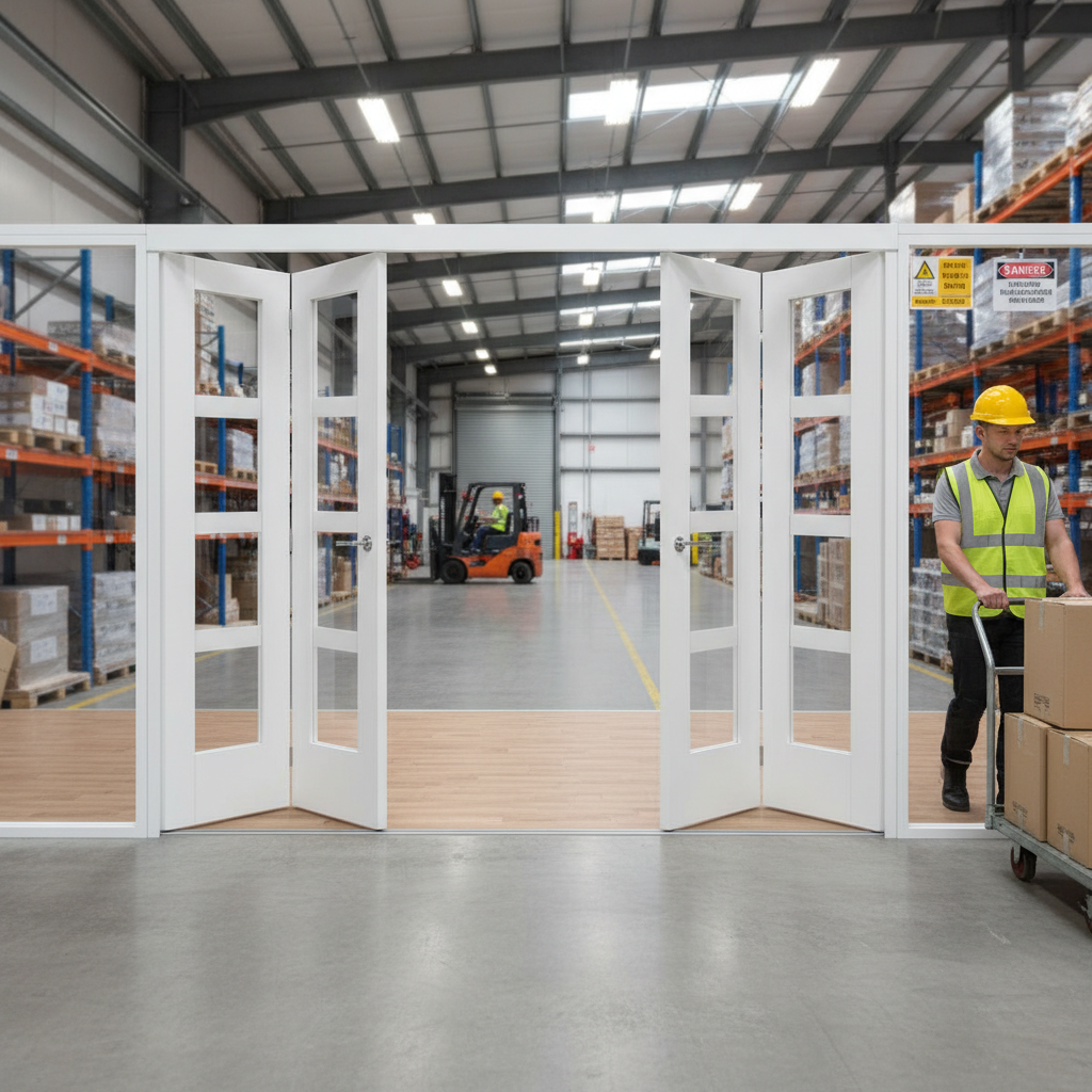 Premium White Freefold Interior Folding Door System with Versatile Configurations and Clear Glazed Panels