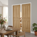 Premium Oak Double Pocket Door Set with Galvanised Steel Frame, Customizable Finish, and Practical Sliding Functionality