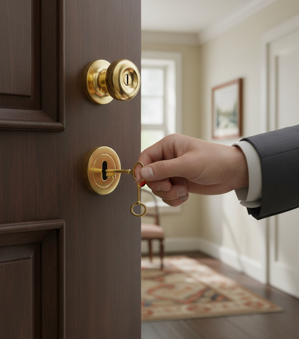 Premium Key Hole Cover Escutcheon in Polished Brass - Conceal Fixed with 52mm x 10mm Dimensions