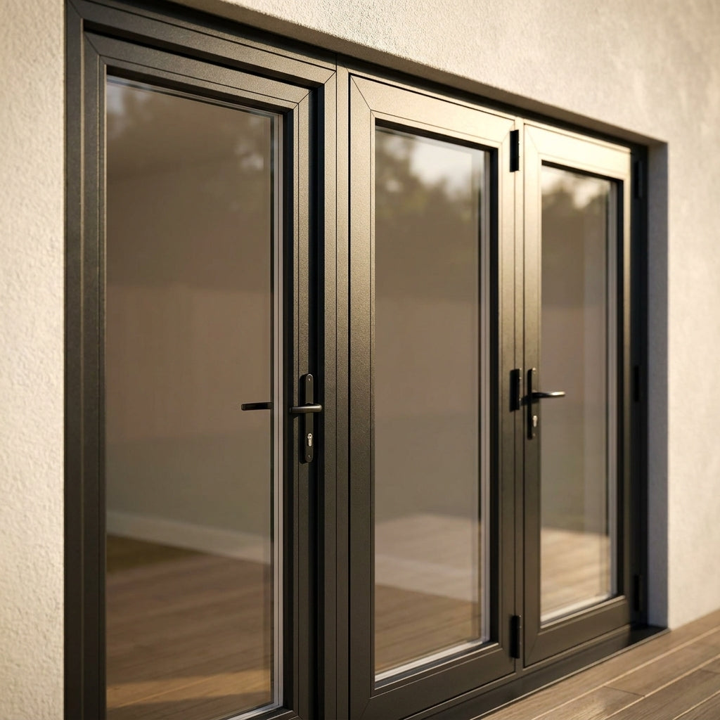 External Folding Patio Door in Matt Grey Aluminium with Clear Glass Glazing - detail view
