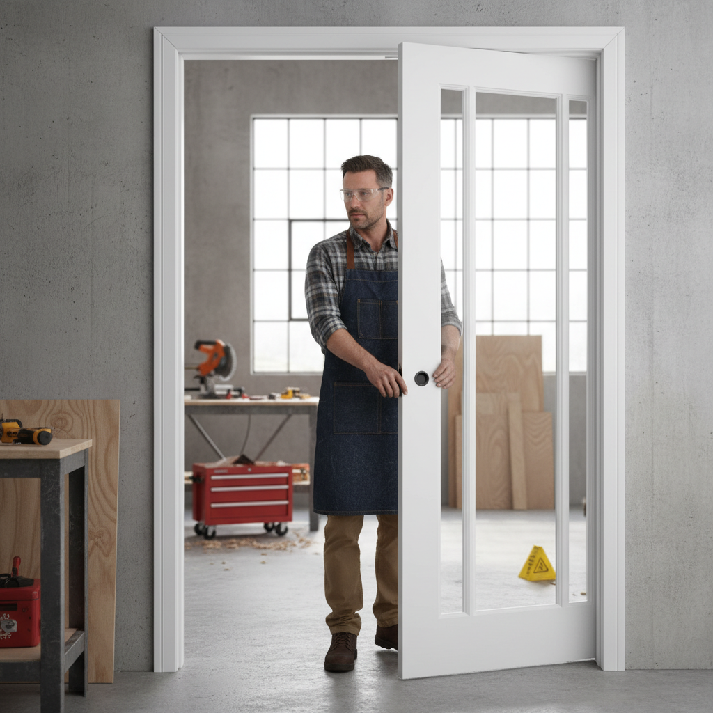 Premium Clear Glazed Double Pocket Door Set with Galvanised Steel Frame and Decorative Vertical Bars for Stylish Space Saving