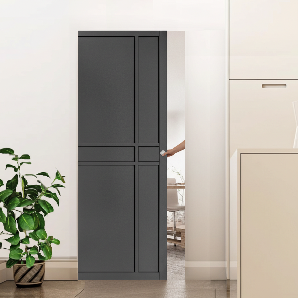 Premium Industrial-Style Flush Pocket Door Set with No Bottom Track and Adjustable Doorstop for Seamless Integration