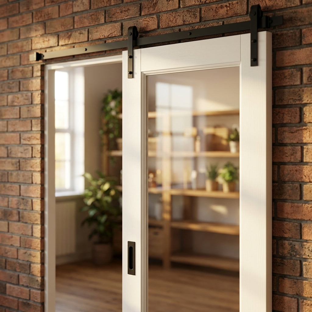 White Internal Door with Clear Glass Glazing, Solid Core, Primed Finish - detail view