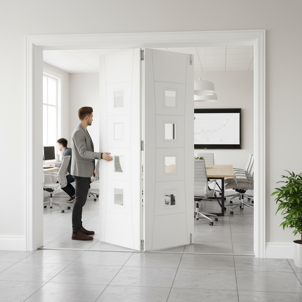 Premium Clear Glazed Room Divider with Top Hung System - Flexible Bi-Folding Solution for Stylish Space Management