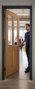 Premium Oak 2 Panel Glazed Fire Door - Solid Core, Unfinished with Clear Toughened Glass