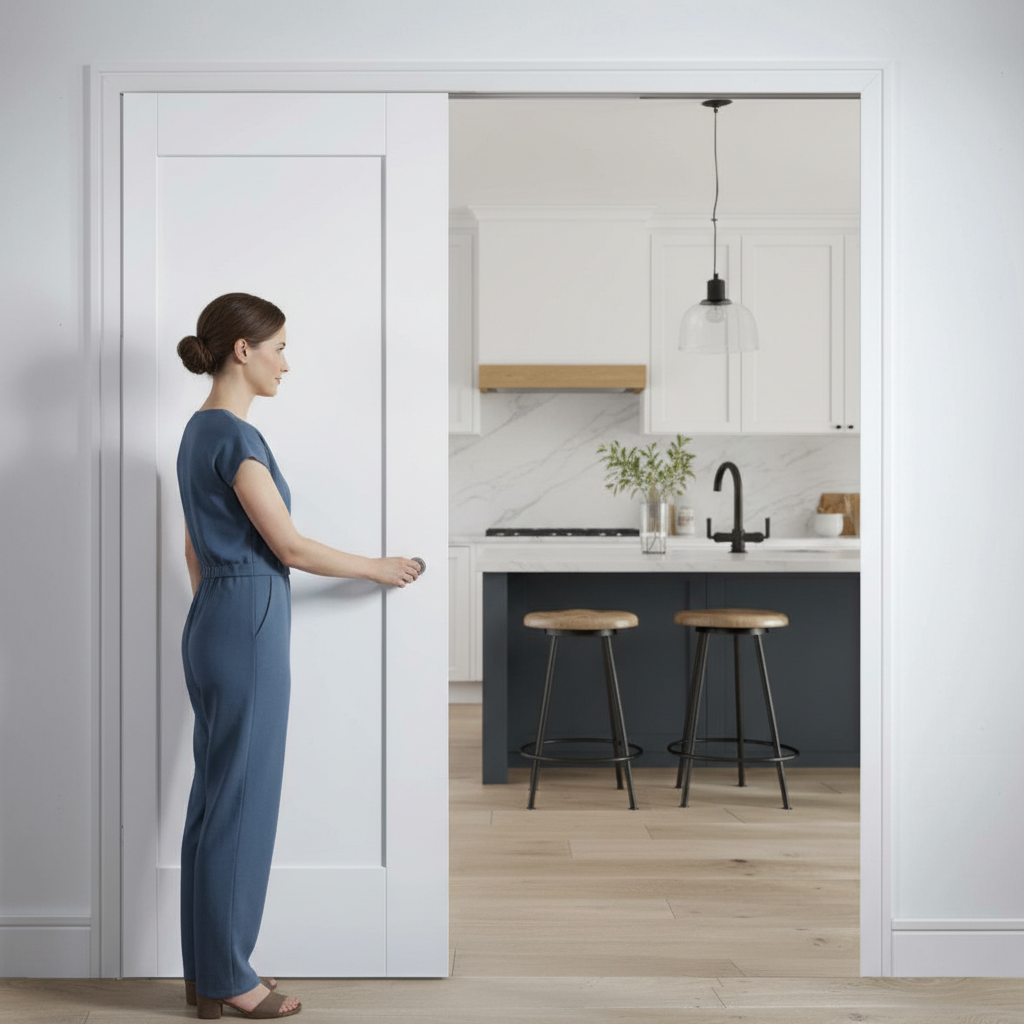 Premium Telescopic Pocket Door System with 1 Panel and Wooden Jamb Kit - Ideal for Home Renovations