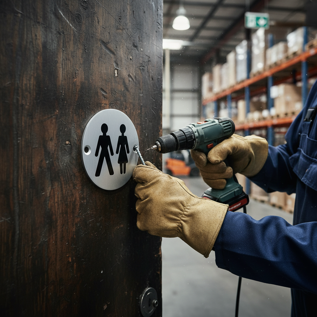 Premium Unisex Symbol in Satin and Bright Stainless Steel Finish with Screws for Commercial Projects