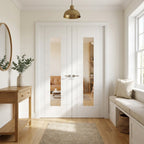 White Primed Internal French Door with Clear Glass, Semi-Solid Core
