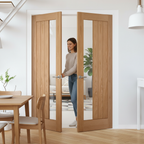 Premium Internal Oak Unfinished Clear Offset Glass Pair Door - Elegant Design for Home Interiors - Image 2