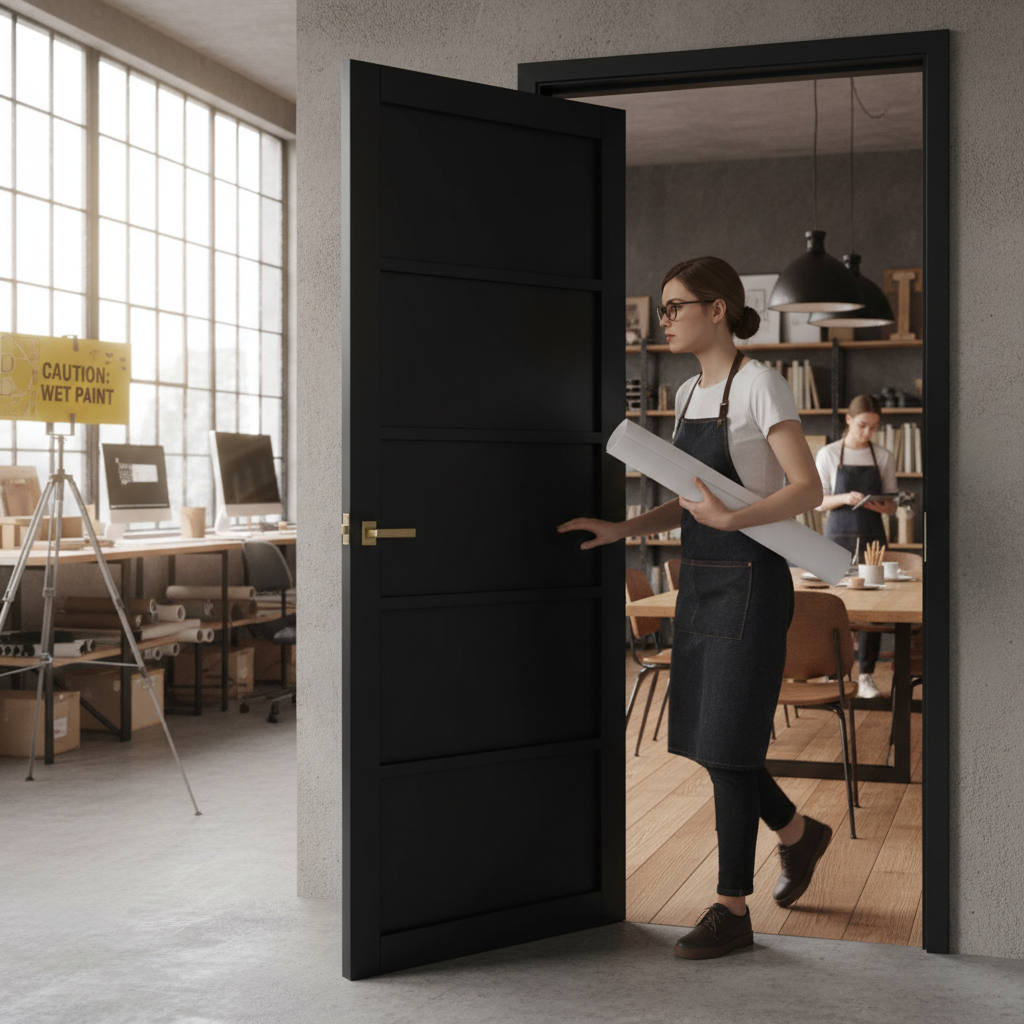 Premium Custom Made Industrial Style Door - Black 5 Panel with Solid Softwood Core and 10-Year Warranty