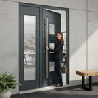 Premium Grey External Door Set with Single Sidelight, Pull Bar Handle and Enhanced Efficiency Technology