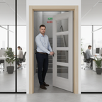 Premium Light Grey Ash Glazed Fire Door with Solid Core and FD30 Fire Rating - High-Quality Professional Grade for Industrial and Commercial Applic...