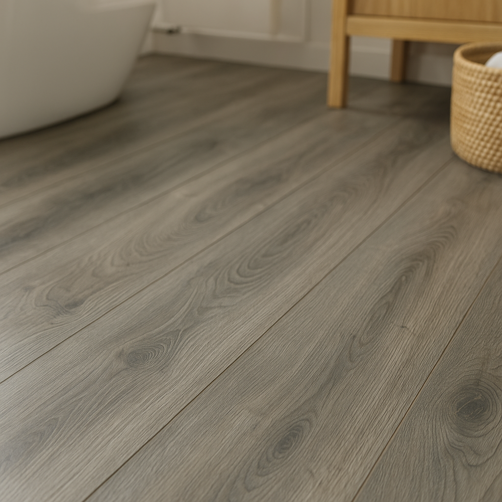 Water-Resistant 12mm Oak Laminate Flooring with 4V Bevel Edge, 1288 x 195mm - detail view