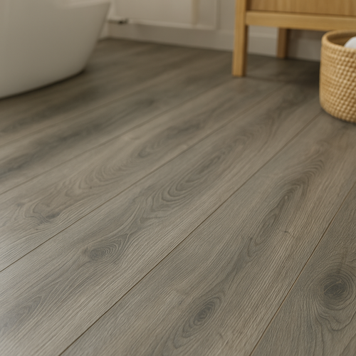 Water-Resistant 12mm Oak Laminate Flooring with 4V Bevel Edge, 1288 x 195mm - detail view