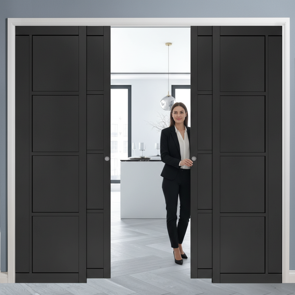 Premium Telescopic Pocket Door System with Double Sliding Configuration for Enhanced Space Efficiency and Luxurious Aesthetics