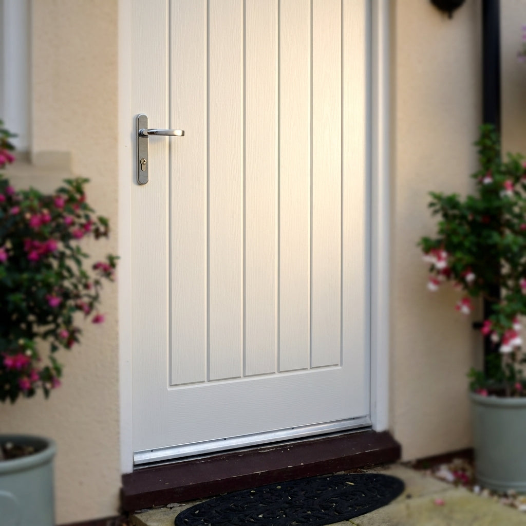 External Composite Farley Door - White Painted with Solid Timber Core - detail view