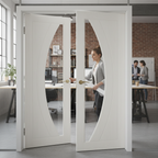 Premium Custom Made White French Doors with Curved Glass Panels for Stylish Home Entryways