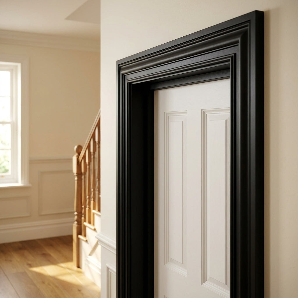 Fully Finished Jet Black Door Lining Set for Frames and Architrave - detail view