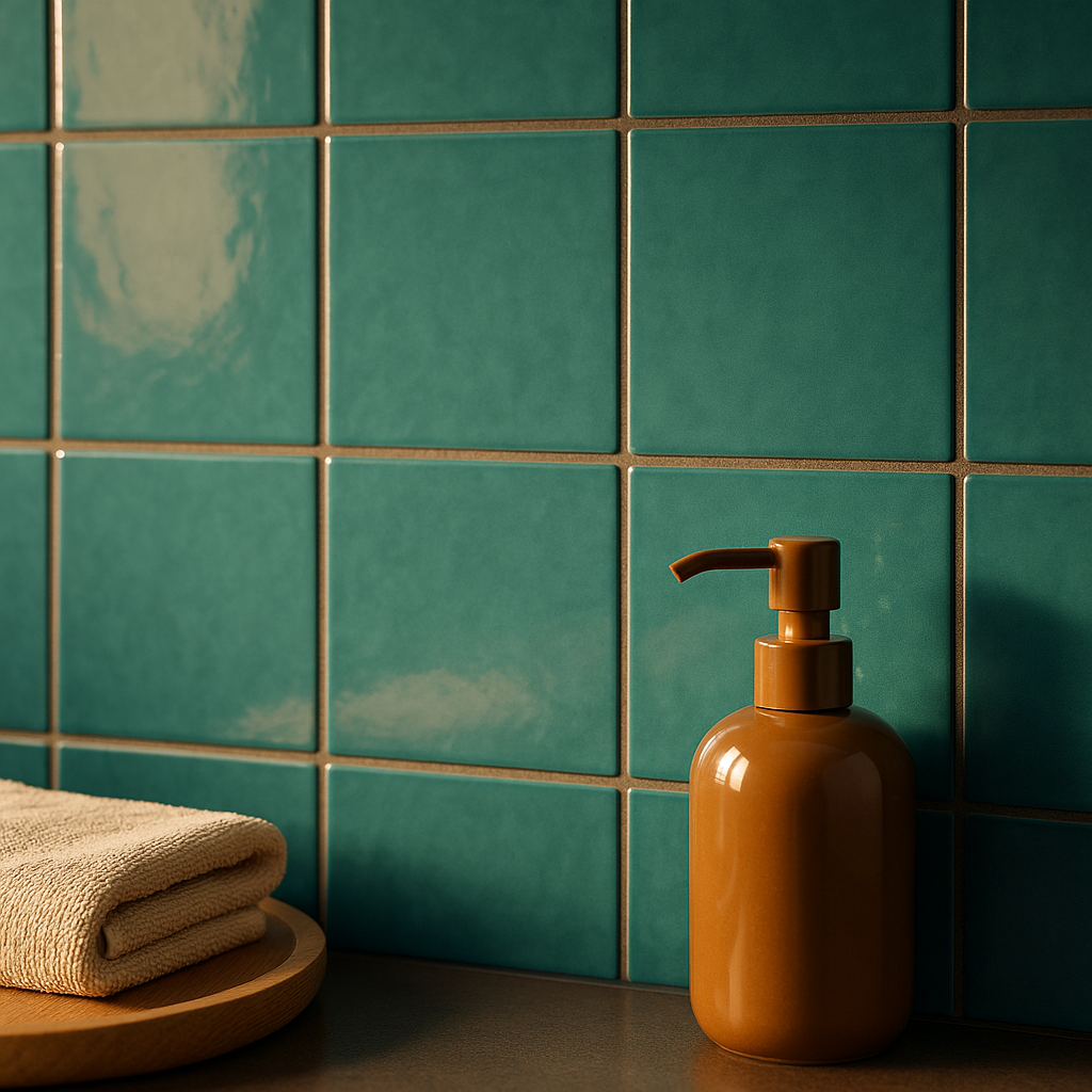 Vivid Smooth Turquoise Gloss Ceramic Wall Tile for Stunning Interiors - detail view