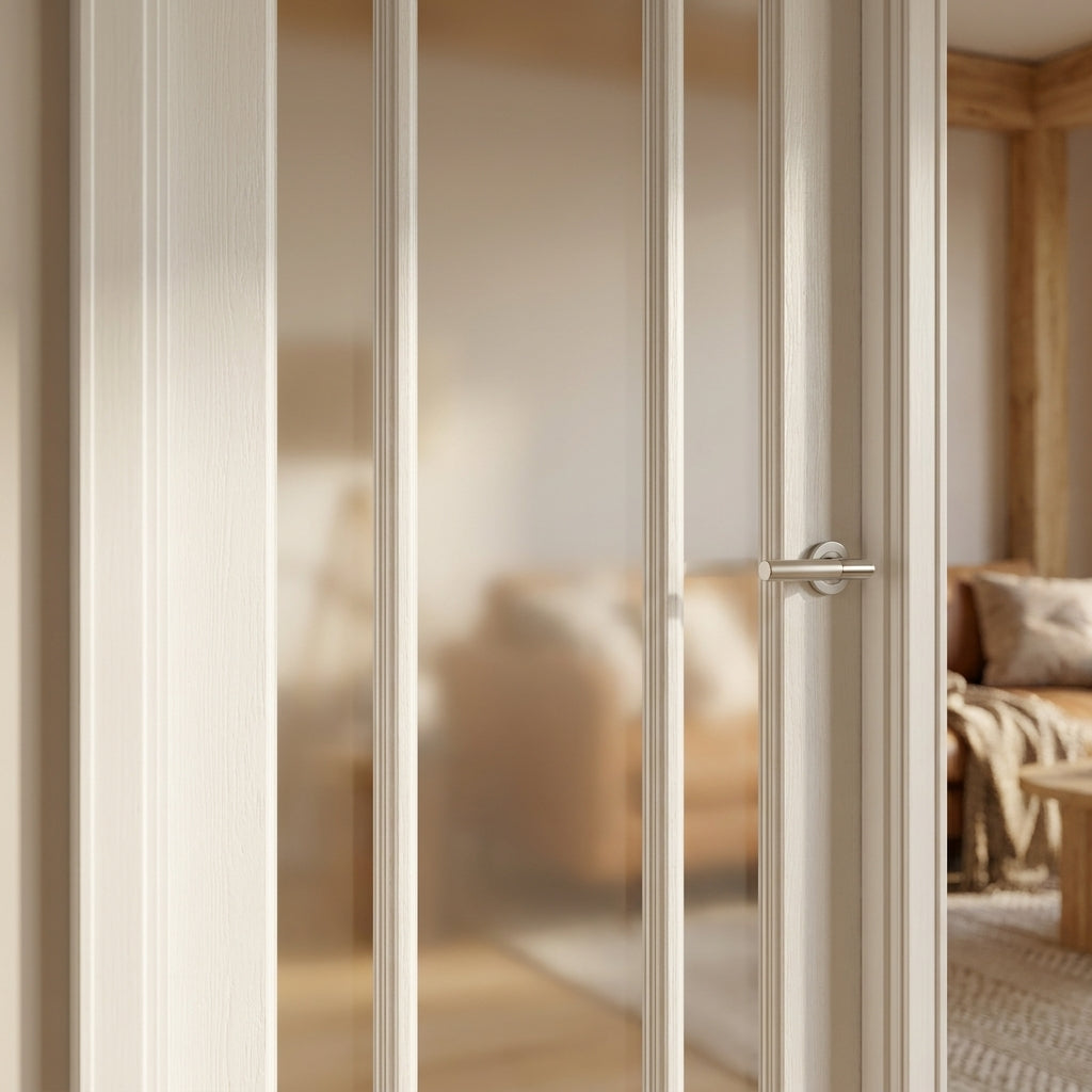 Internal White Door with 3 Light Obscure Glass, Primed Finish, Made to Measure - detail view