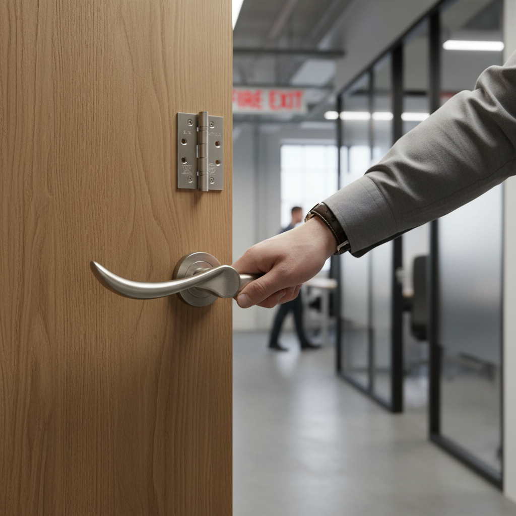 Premium CE13 Fire Door Handle Set with Round Lever Design in Satin Nickel Finish for 30 Minute and 60 Minute Fire Doors - Image 2