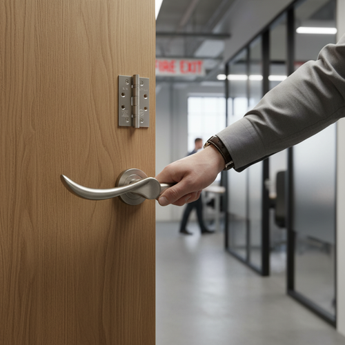 Premium CE13 Fire Door Handle Set with Round Lever Design in Satin Nickel Finish for 30 Minute and 60 Minute Fire Doors - Image 2