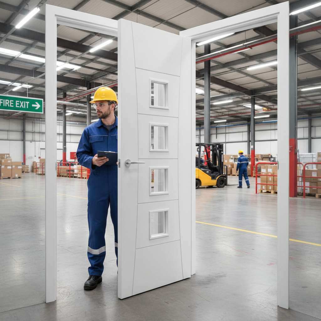 Premium White Glazed Fire Door with Solid Core, FD30 Rating, and Custom Sizes Available