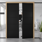 Premium 5 Panel Double Pocket Door Set - Industrial Style, Galvanised Steel Frame, Maintenance-Free Track System