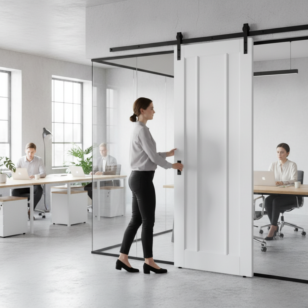 Premium White Primed Internal 3 Panel Sliding Door with Black Mounting Kit for Modern Home Design - Image 2