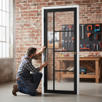 Premium Custom Made Tinted Glazed Industrial Style Door with Solid Core and Asymmetrical Design