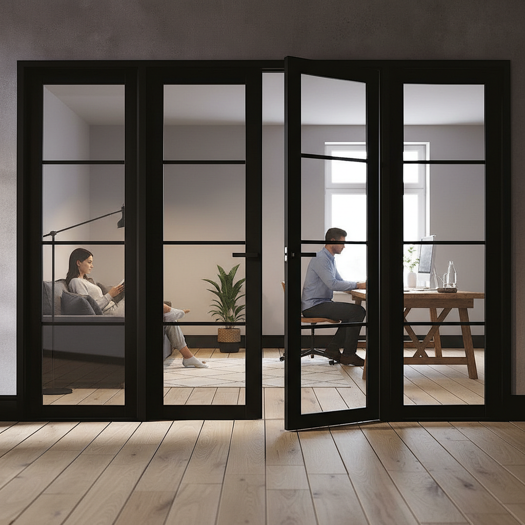 Premium Room Divider with Clear Safety Glass, Black Finish, and Industrial Design - 2031mm Height x 2478mm Width