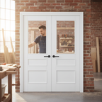 Premium 3 Panel White Clear Glazed Internal Door Pair with Raised Mouldings and Safety Glass