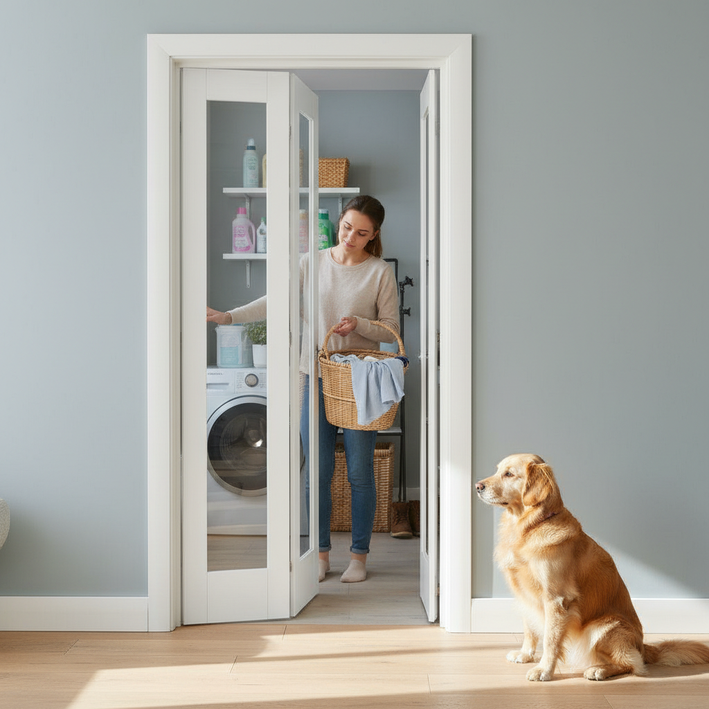 Premium Clear Glazed Bifold Door with Engineered Construction and Smooth Grain Design for Space Efficiency