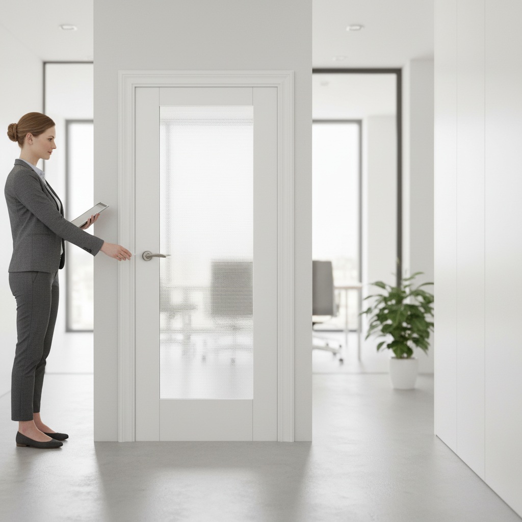 Premium Internal White Door with Ocean Glass Pane - Primed, Textured Finish, and Trimmable Design for Modern Interiors